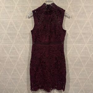BARDOT Burgundy Sleeveless Lace Party Dress, Size 6 S
